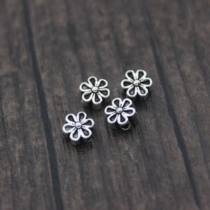 4pcs-6mm Sterling Silver Flower Beads,Silver Flower Spacer Beads,Flower Beads Spacer image 4