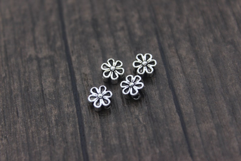 4pcs-6mm Sterling Silver Flower Beads,Silver Flower Spacer Beads,Flower Beads Spacer image 4