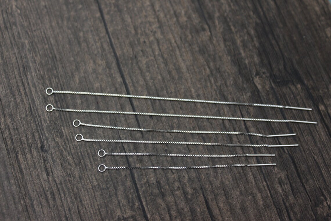 Silver Thread Chain 2 Pairs Sterling Silver Box Chain Ear Threads,70mm 90mm 110mm Silver ...