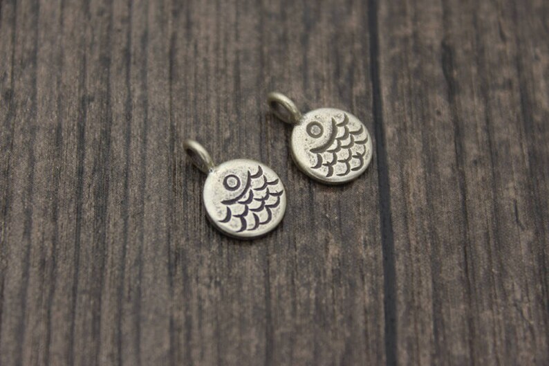 2 Karen Hill Tribe Sterling Silver Fish Charms,Silver Fish Charms,Silver Fish Round Tags