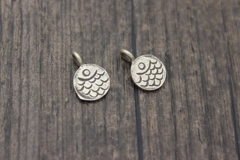 2 Karen Hill Tribe Sterling Silver Fish Charms,Silver Fish Charms,Silver Fish Round Tags