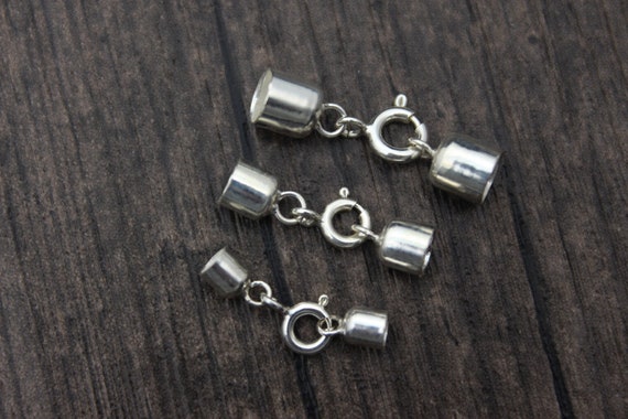 3MM 4MM 5MM Sterling Silver Cord Ends, Sterling Silver End Caps, Leather Cord End Caps, Silver Hook Clasps for Leather Cord