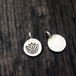 2 Karen hill tribe Sterling silver Lotus charm, OM charm, lotus flower charm,Lotus Flower Tag, om pendant, yoga charm, yoga jewelry image 2