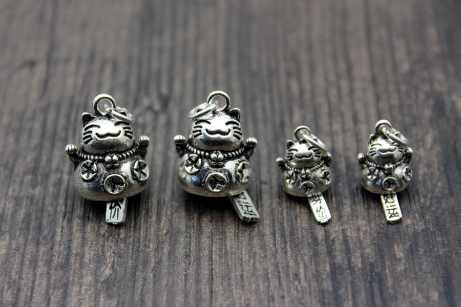 Sterling Silver Lucky Cat Charmgood Fortune Cat Charmcat Etsy