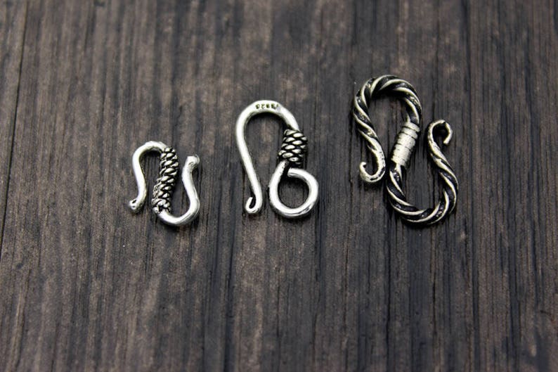 2 Sterling Silver S Hook Clasps,Sterling Silver Hook Clasp,Silver Clasp Connector,Hook Clasp,S Clasp,Necklace Clasp,Connector Clasp image 1