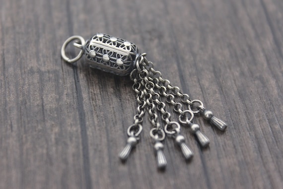 1PC-Sterling Silver Tassel Charm,Hollow Flower Tassel Charm,Silver Chain Tassel,Tassel for Earrings for Necklace,Tassel Jewelry