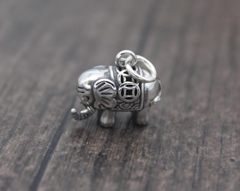 1PC Sterling Silver Elephant Charm,Silver 3D Elephant Charm,Good Fortune Elephant Bracelet Charm,Elephant Jewelry