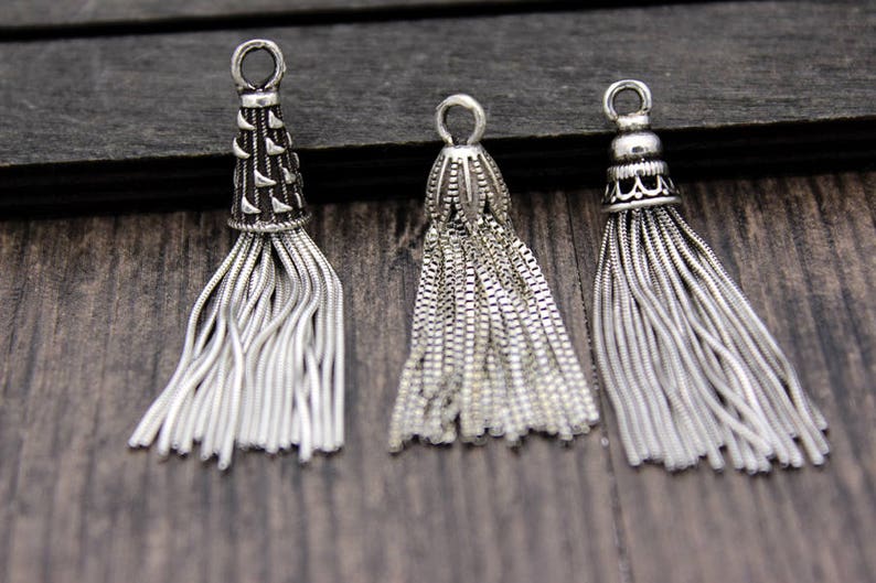 1pcsterling Silver Tassel Charmsterling Silver Chain Tassel Etsy