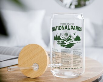 National Parks 16oz Glass Cup With Straw And Lid, National Parks Glass Tumbler With Straw And Lid Iced Coffee Cup, Protect Our Parks Glass