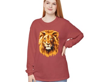 Golden Lion Head Long Sleeve Shirt | Wildlife Animal Illustration
