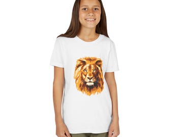 Golden Lion Head Youth Tee | Lion Face Kids T-Shirt, Animal Wildlife Design