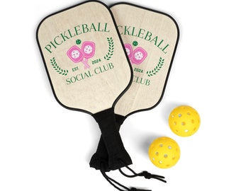 Pickleball Social Wooden Paddle Set With Carrying Case And Two Pickleballs, Pickeball Gift, Pickleball Paddles, Pickleball Social Club