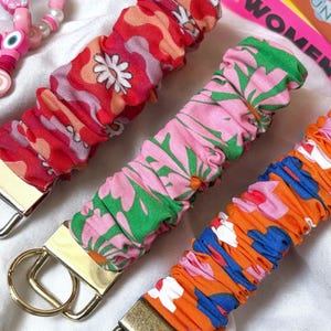 Handmade Keychain Wristlet | ADHD-Friendly Key Fob | Floral Print Keyring | Scrunchie Keychain