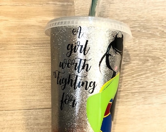 Mulan glitter reusable tumbler- A girl worth flighting for