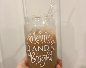Merry & bright beer can style glass