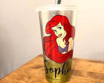 Ariel mermaid personalized glitter reusable tumbler