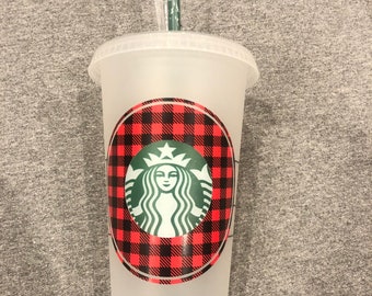 Buffalo plaid reusable tumbler