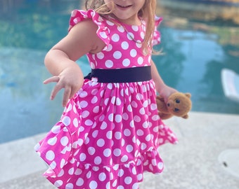 Vestido inspirado en Minnie Mouse/vestido de lunares rosa o rojo