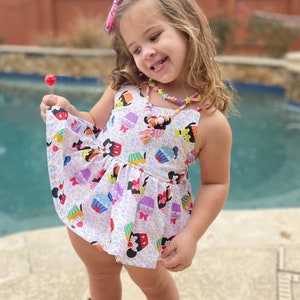 Disney pals cupcakes skirted romper/Minnie and Mickey Mouse romper