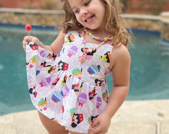 Disney pals cupcakes skirted romper/Minnie and Mickey Mouse romper
