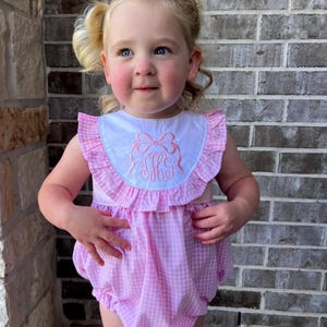 Classic pink gingham monogrammed bubble/embroidered bubble with bow