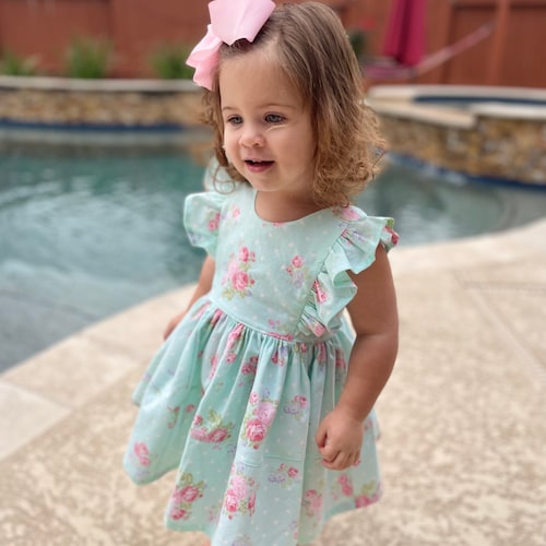 Pastel Blue Floral Dress/party Dress/easter Dress/romper Etsy