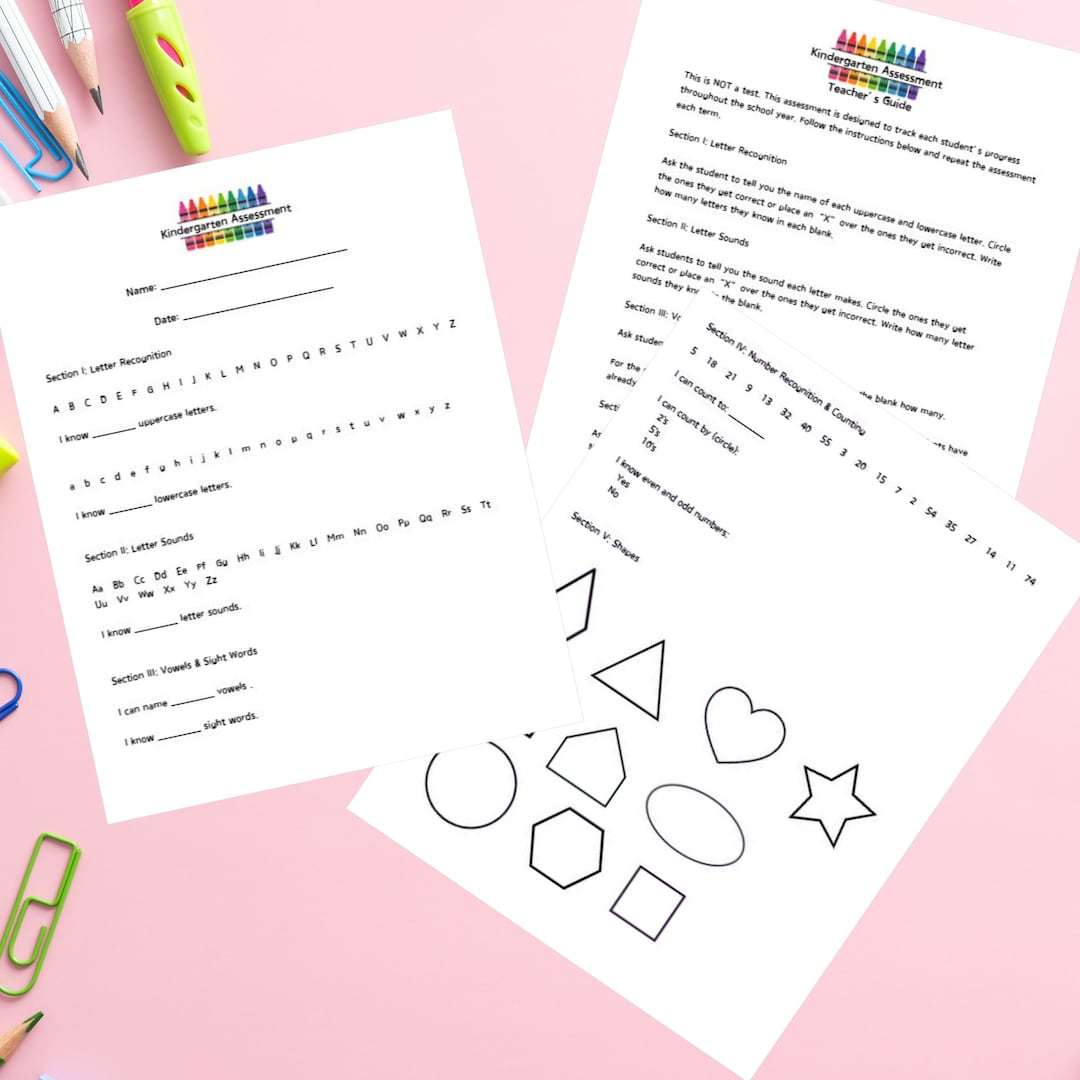 KINDERGARTEN ASSESSMENT Digital Download Printable PDF Homeschool ...