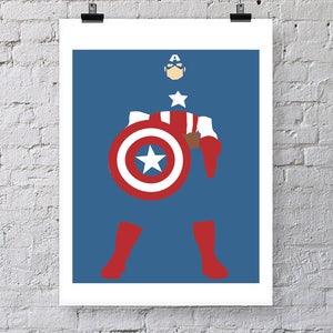Captain America Flat Design Blue Background - Multiple Sizes 8x10, 5x7, Letter, A4 Minimalism (Digital Download)