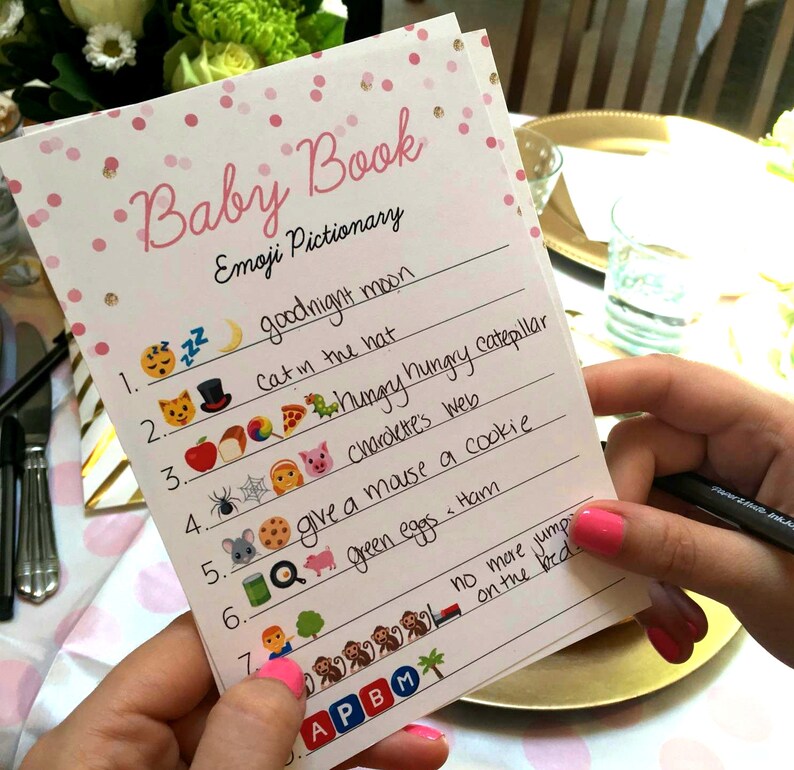 Baby Shower Game Baby Book Emoji Pictionary Baby Girl 5x7 Digital