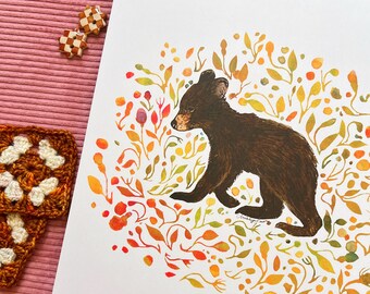 Baby Bear with Flowers Print