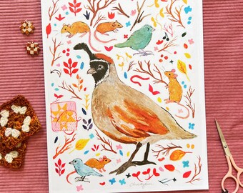 Wintertime Quail Art Print