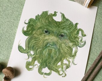 Green Man - Original Watercolor Painting