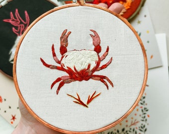 Red and Yellow Crab Embroidery, 5in Hoop Needle Painting
