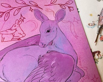 Peryton Angel, Deer Art Print
