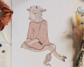 Asterius in Pink, The Minotaur, Greek Mythology Art