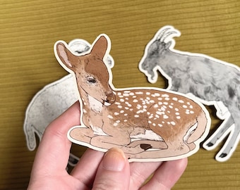 Baby Deer Fawn Decal Vinyl Sticker - Shiny Finish 3” - Cute Baby Animal