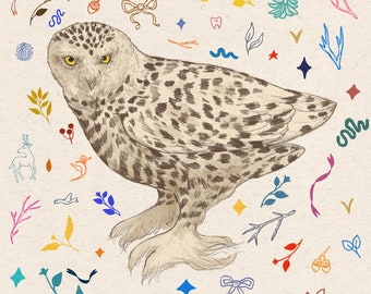 Snowy Owl on White - Art Digital Print