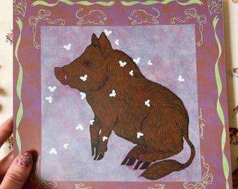 Boar and Butterflies, Digital Art Print