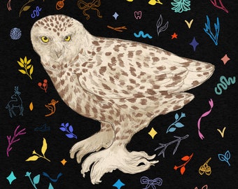 Snowy Owl on Black - Ready to Ship Art Print