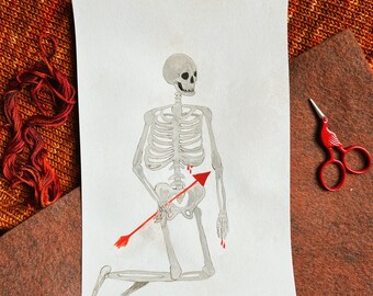 Skeleton and Arrow Watercolor Painting