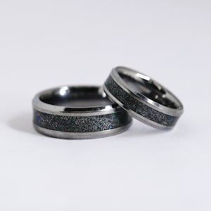 Meteorite Wedding Bands in Tungsten, Matching Ring Set, His and Hers Rings, Mens Wedding Band, Couples Ring Set, Engagement Rings, Opal Ring