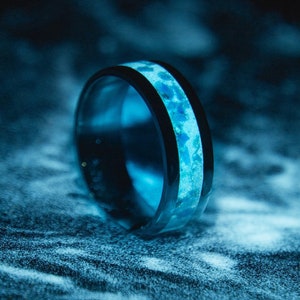 Opal Tungsten Glow Ring, Glowing Mens Wedding Band, Aqua Glow Ring, Opal Engagement Ring, Tungsten Carbide glow ring, Blue Opal Inlay Ring