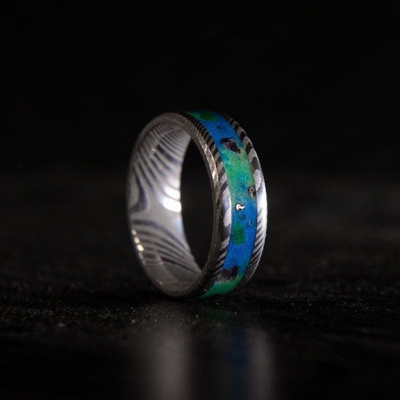 Carbon Fiber Green/Purple/Black Marbled Glow Ring | aftcra