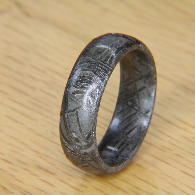 Meteorite Ring with Carbon Fiber Liner Mens Wedding Band