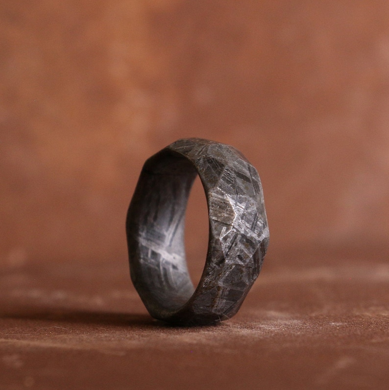 Obsidian Meteorite Ring Mens Wedding Band Carbon Fiber