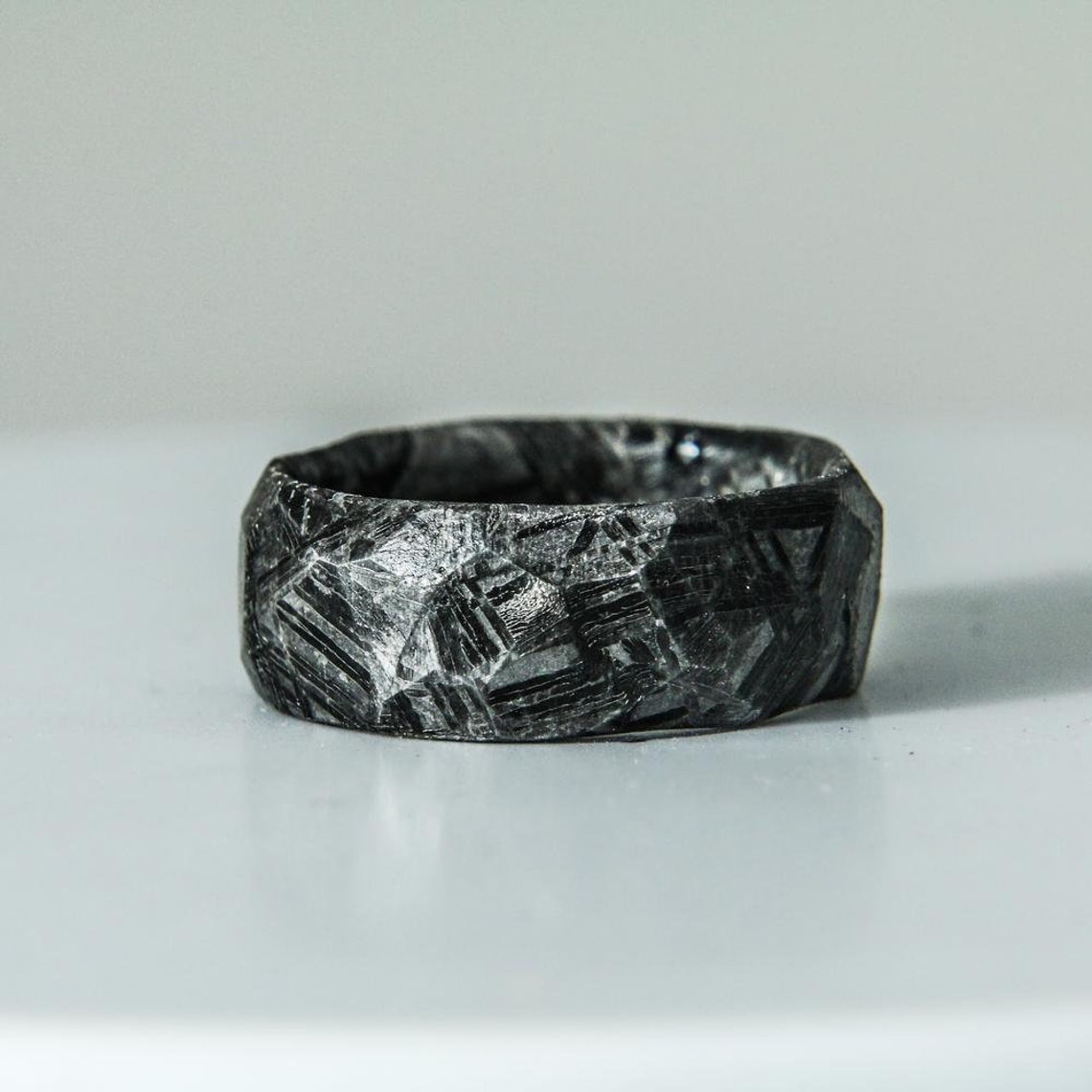 Obsidian Meteorite Ring Mens Wedding Band Carbon Fiber