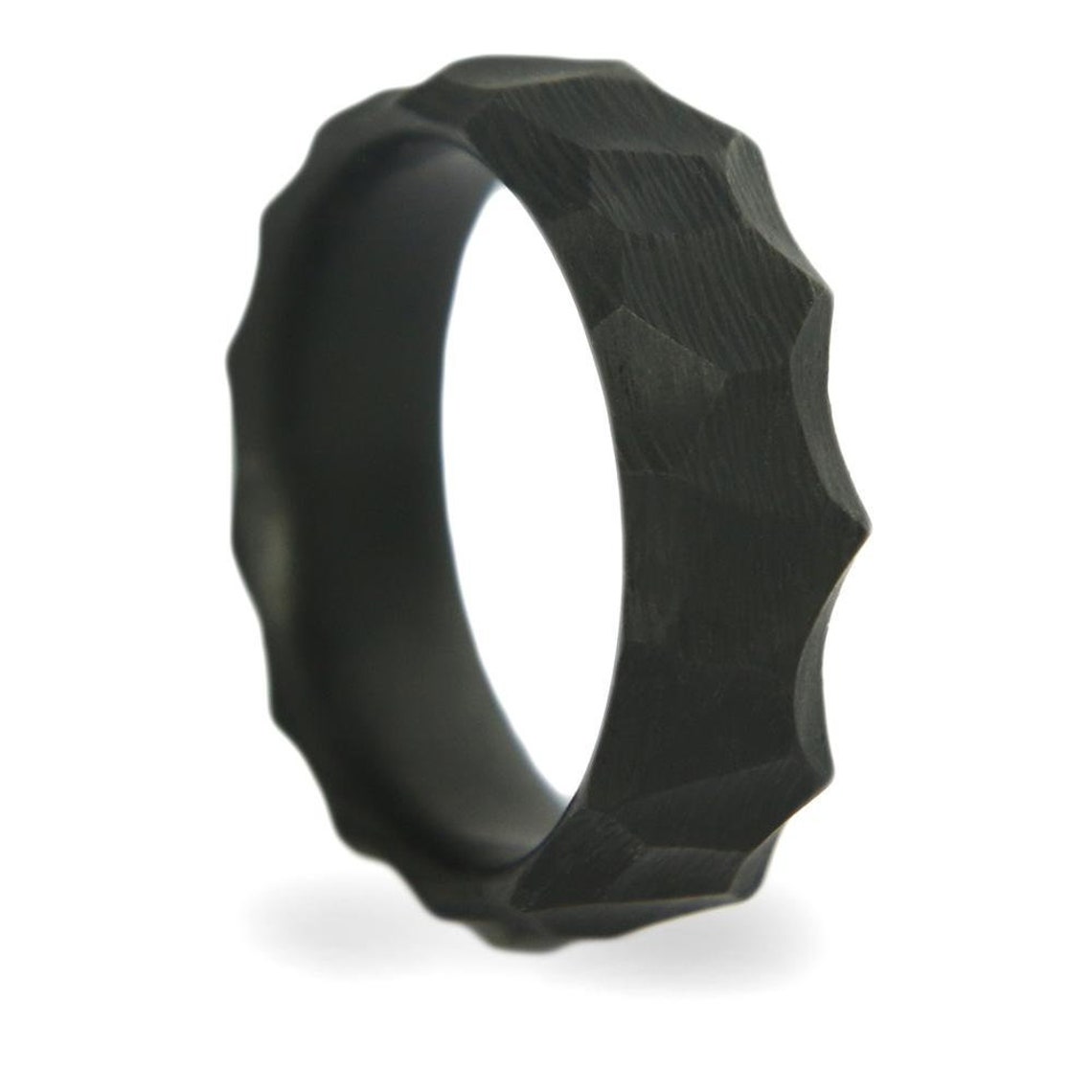 Hammered Carbon Fiber Ring Mens Wedding Band Hand Finished Etsy