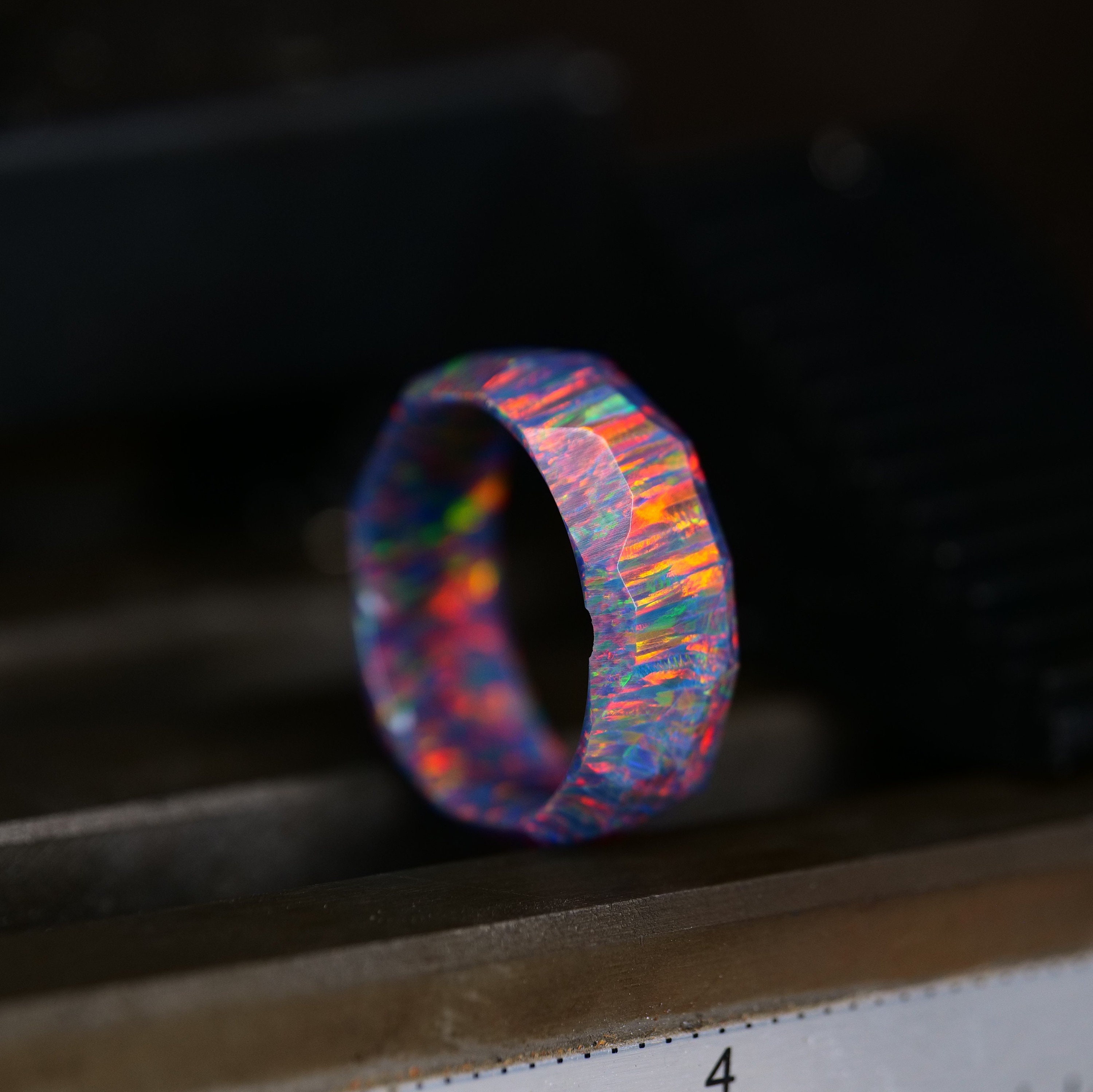 Solid Rainbow Opal Wedding Band October Birthstone Ring Mens | Etsy
