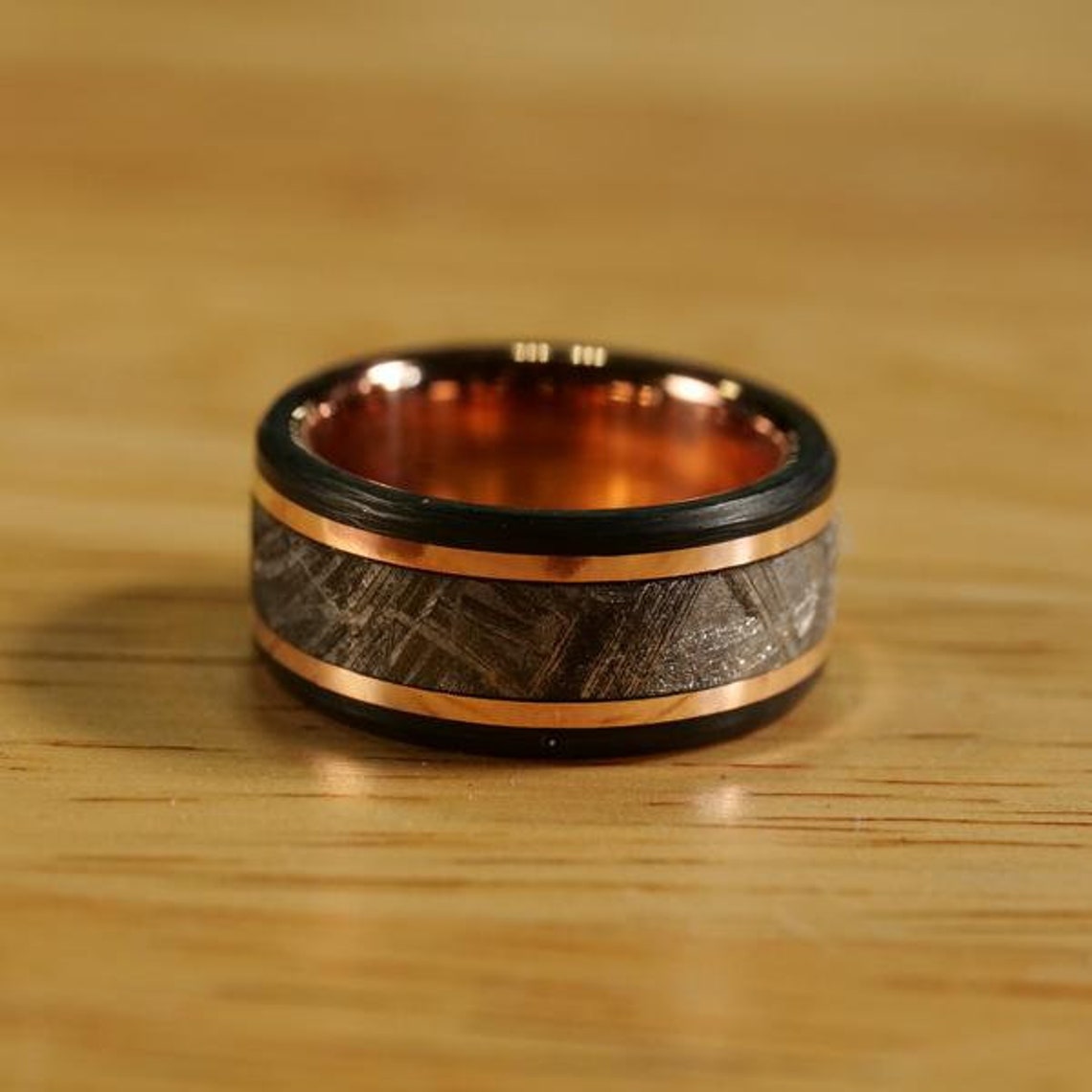 Meteorite and Carbon Fiber Ring With Rose Gold Liner - Etsy