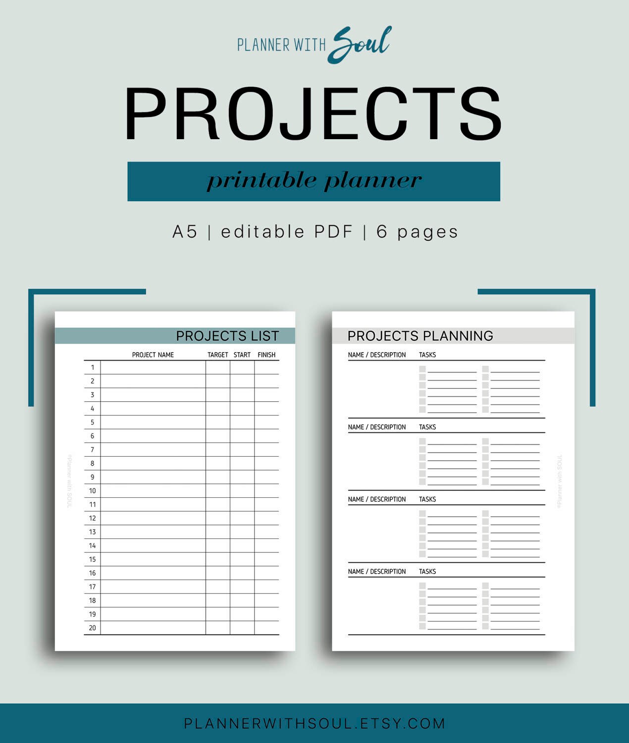 A5 Projects Planner Editable Project Planning Project | Etsy